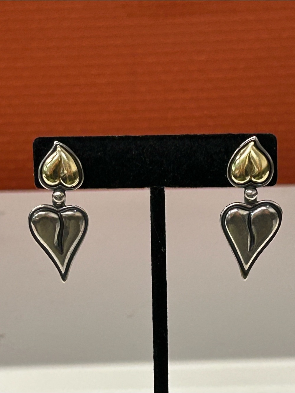 Ann King Sterling and 18k gold double heart earrings
